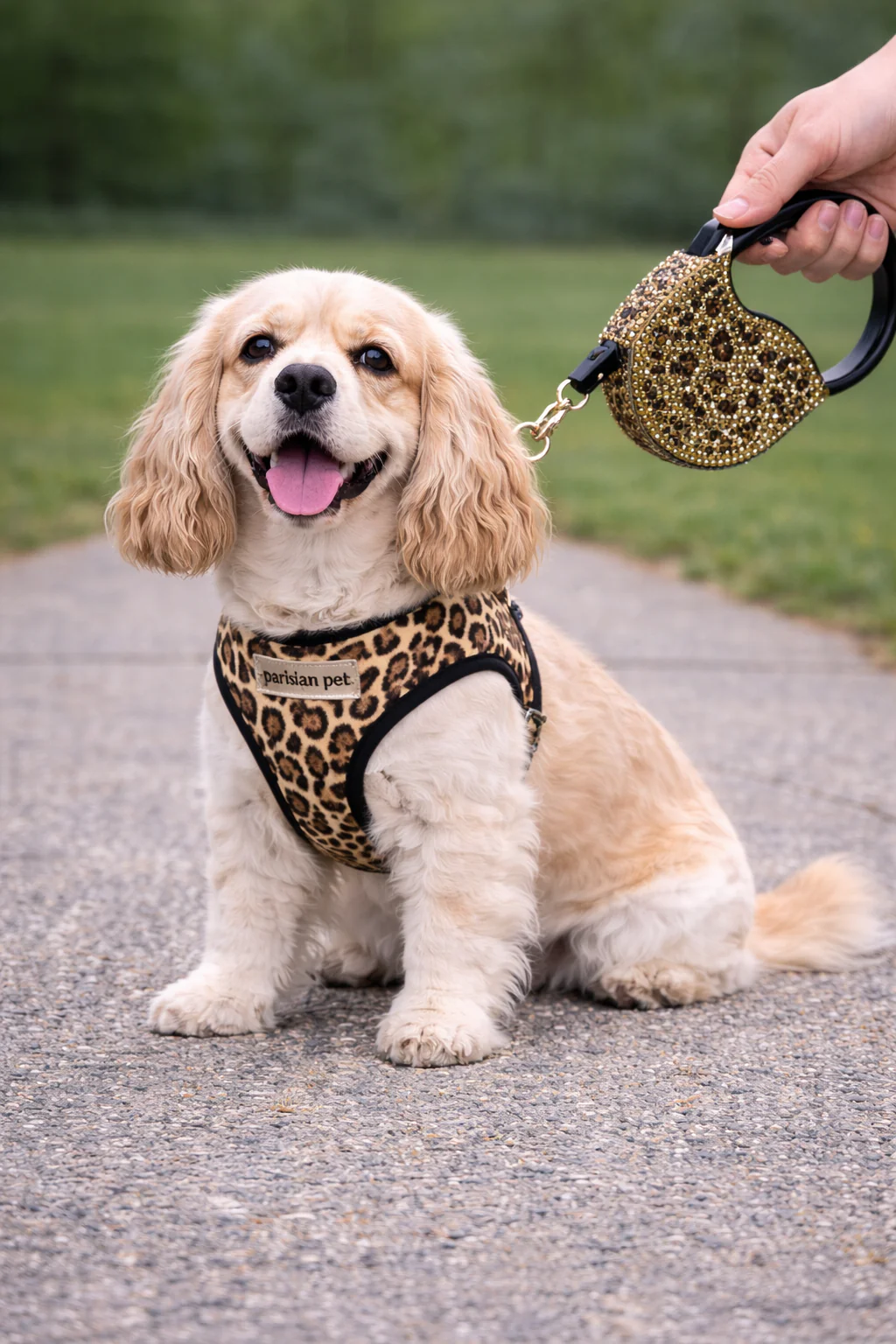 Parisian Pet 'Crystal Retractable Leash Leopard' for Dogs & Cats β Strong, Stylish Leash for Small Dogs, 16-Foot Length - Image 2