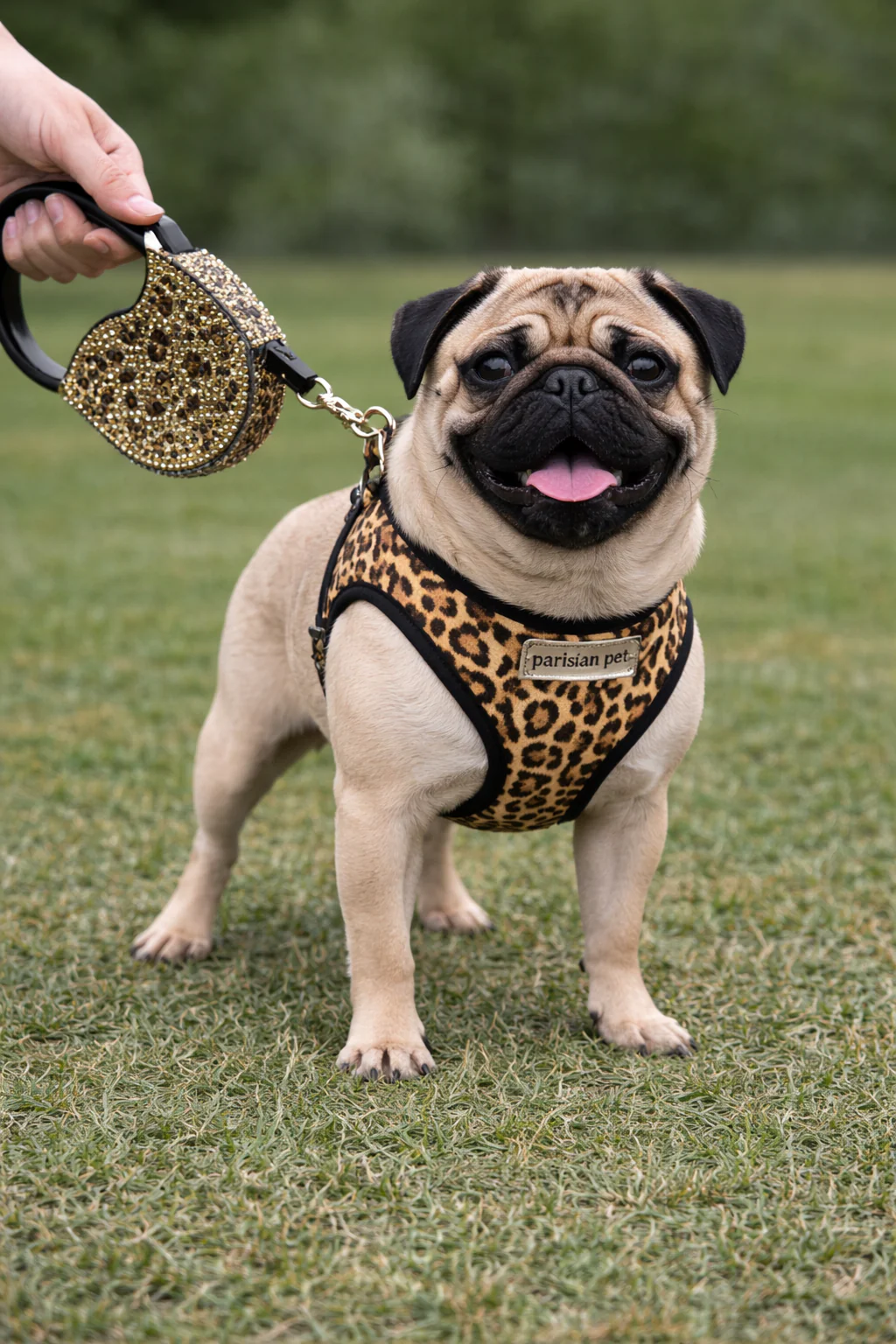 Parisian Pet 'Crystal Retractable Leash Leopard' for Dogs & Cats β Strong, Stylish Leash for Small Dogs, 16-Foot Length - Image 5