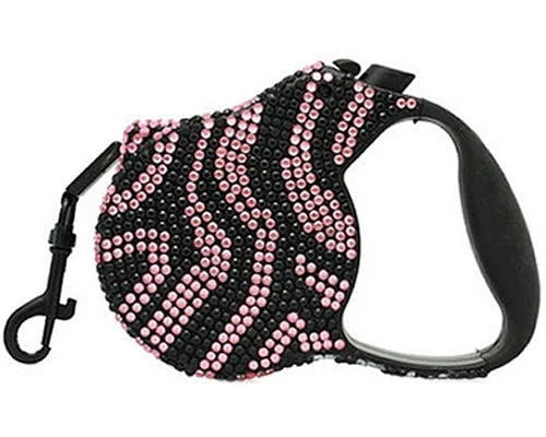 Parisian Pet 'Crystal Retractable Leash Zebra Pink' for Dogs & Cats – 16-Foot Retractable Leash with Zebra Print