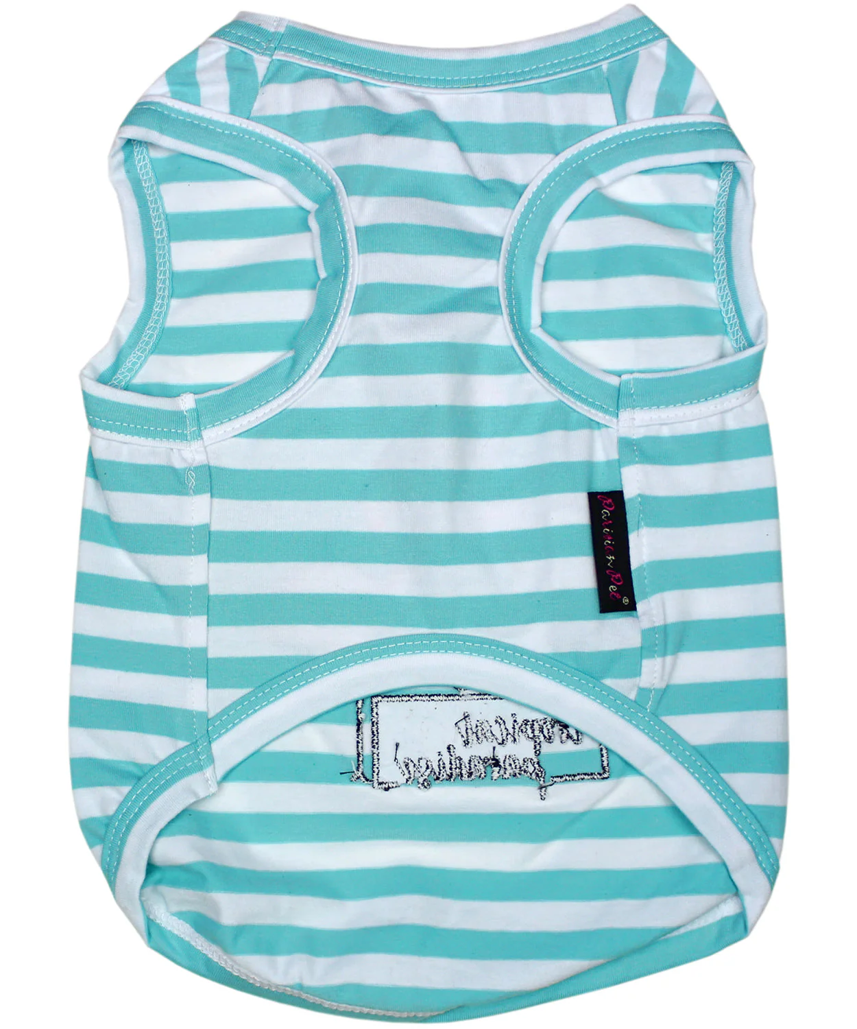 Parisian Pet 'Flamingos' Dog Shirt – Lightweight & Breathable Summer Outfit for Small Dogs & Cats, Light Blue and White Stripes - Image 2