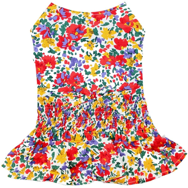 Parisian Pet 'Floral Artsy Dress' Dog & Cat Shirt โ Stylish and Comfortable Designer Dog Clothing - Red, Yellow, Blue, White-Valentine's Day
