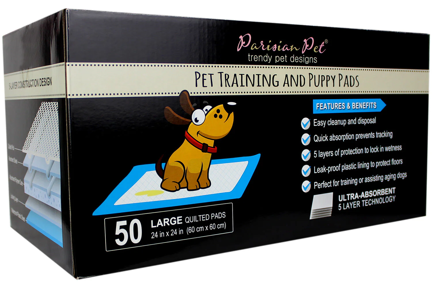 Parisian Pet 'Premium Training Pads' for Puppies & Dogs β Leakproof & Absorbent Pads, 50 Pads