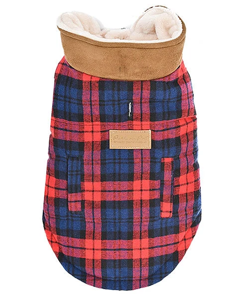 Parisian Pet 'Scottish Jacket' for Dogs & Cats, Plaid Pet Jacket, Formal Wear, Holiday Pet Jacket, Red/Blue Plaid