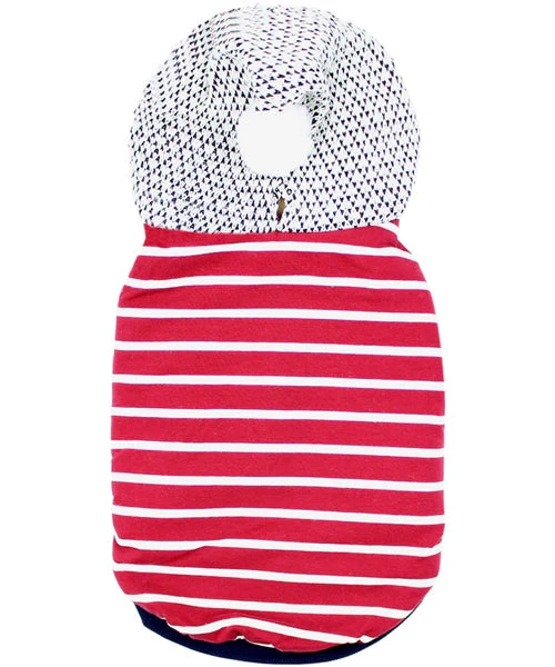 Parisian Pet 'Striped Pom Pom Hoodie', Red – Soft & Fashionable Pet Hoodie with Playful Pom Pom Design