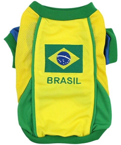 Parisian Pet 'Team Brazil' Dog & Cat Shirt – Embroidered Soccer Jersey, Comfortable & Stylish – Yellow Green