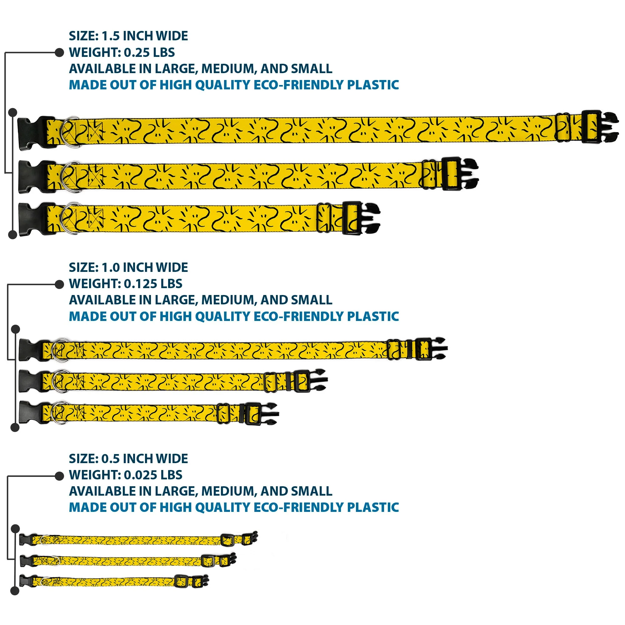 Plastic Clip Collar - Peanuts Woodstock Line Face Line Art Yellow/Black - Image 3