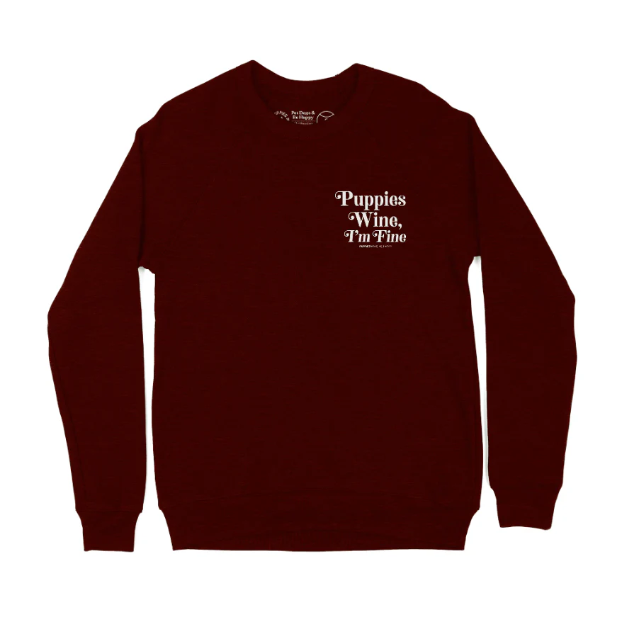 Puppies Wine & I’m Fine Sweatshirt | Cozy Dog Lover Pullover - Image 5