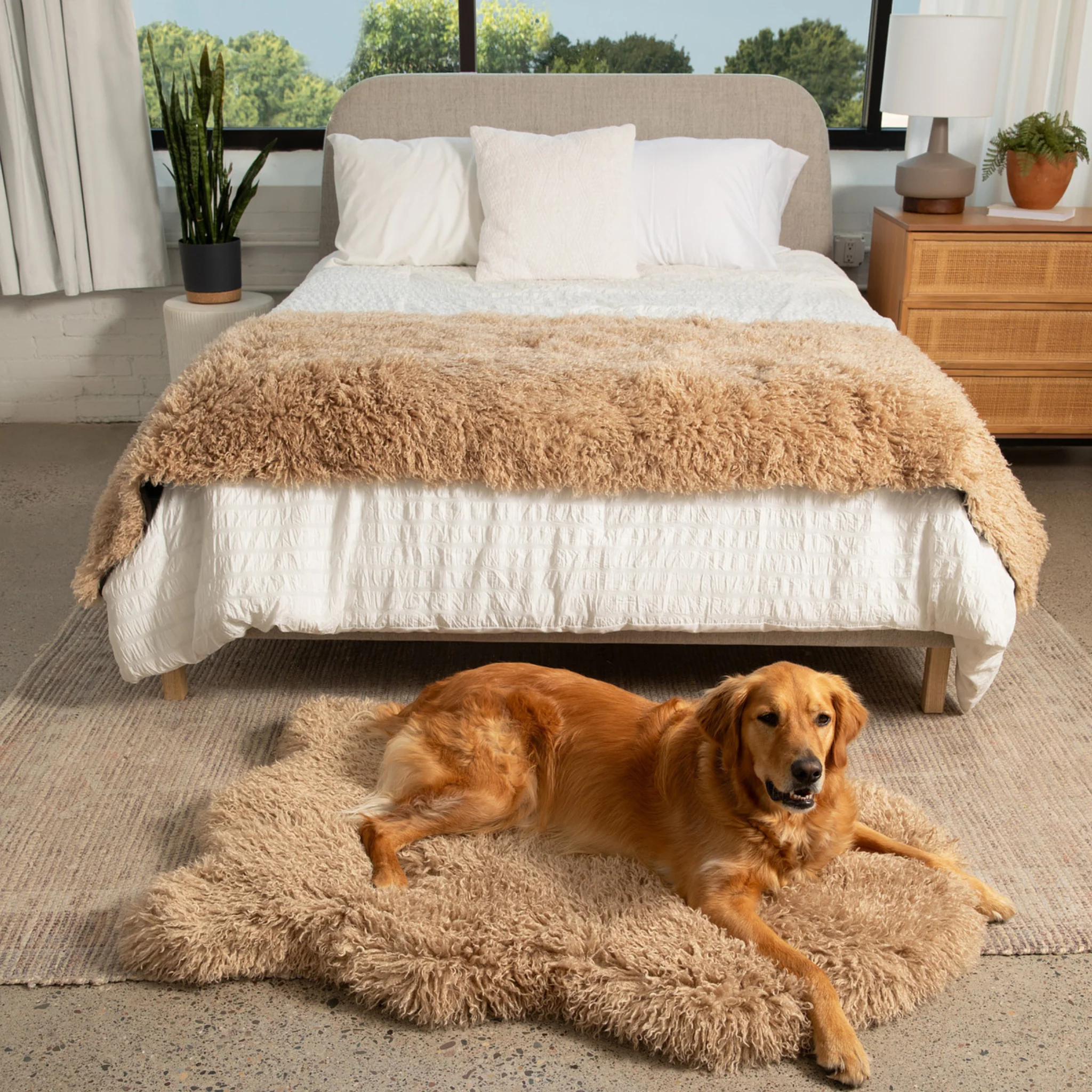 PupRug® Luxe Faux Fur Orthopedic Dog Bed - Plush Sheep Tan - Image 4