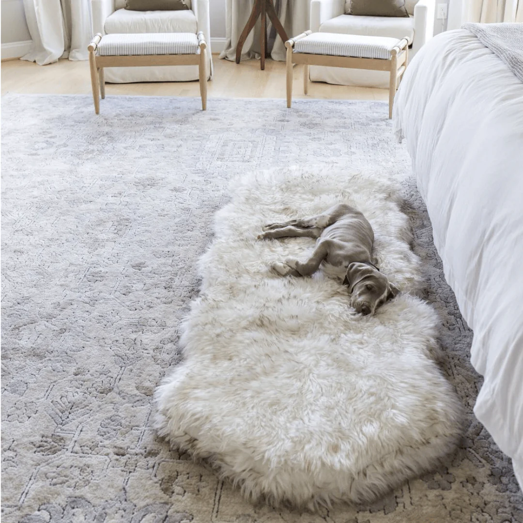 PupRug® Runner Faux Fur Memory Foam Dog Bed - Curve White with Brown Accents - Image 2