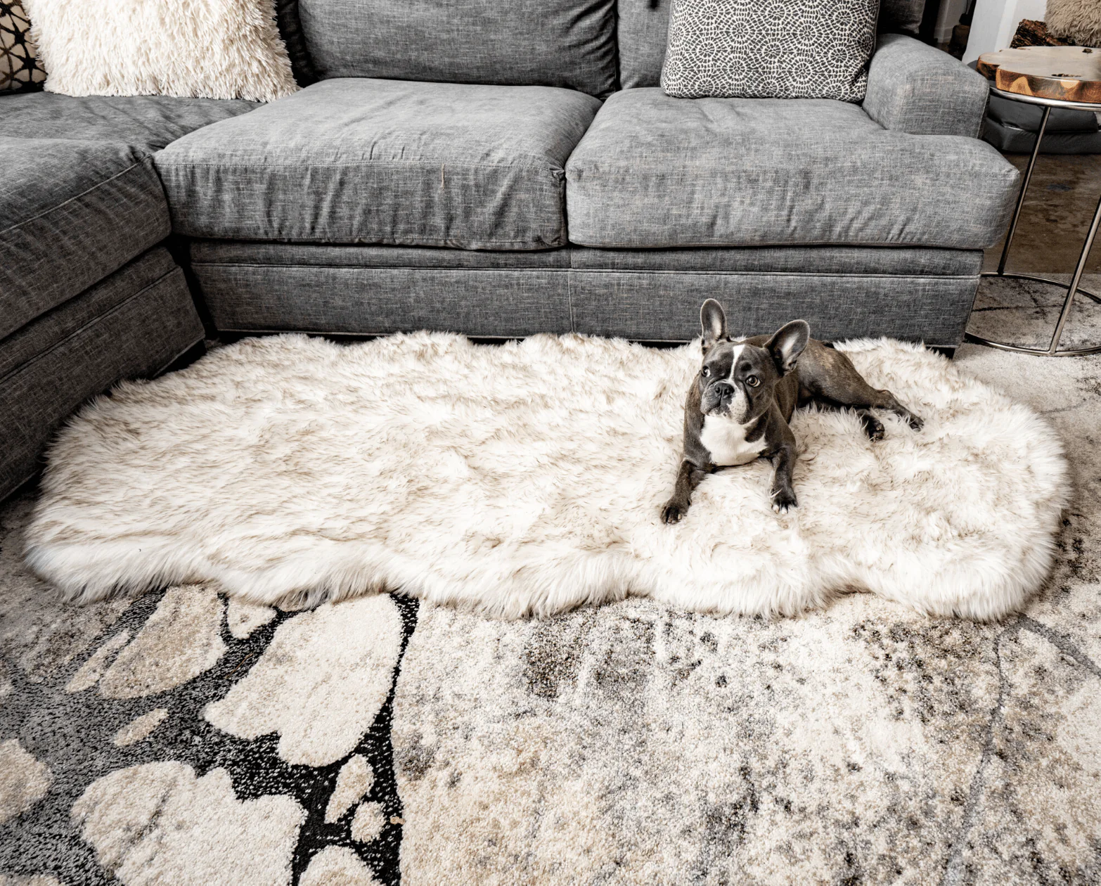 PupRug® Runner Faux Fur Memory Foam Dog Bed - Curve White with Brown Accents - Image 8